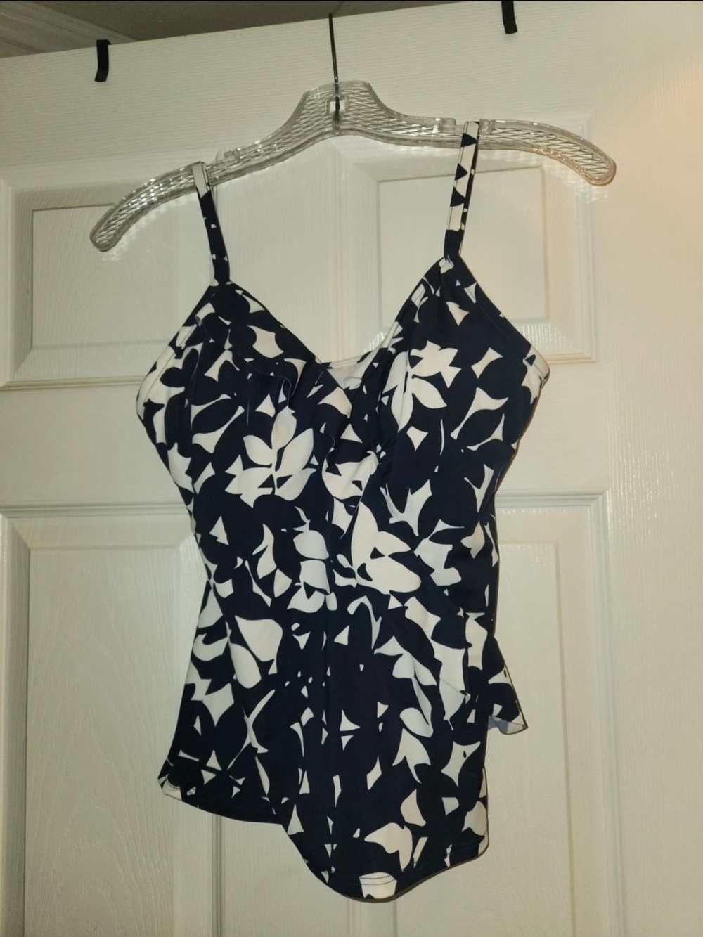 Caribbean Joe Tankini Swim Top Blue & White Floral Size 12